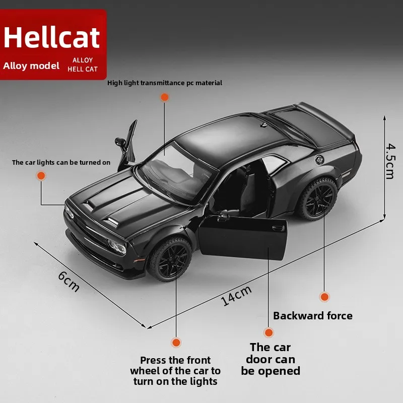 Hellcat – Super voiture de sport en alliage métallique moulé sous pression, modèle de voiture, son et lumière, Simulation de traction, décoration, 1:32