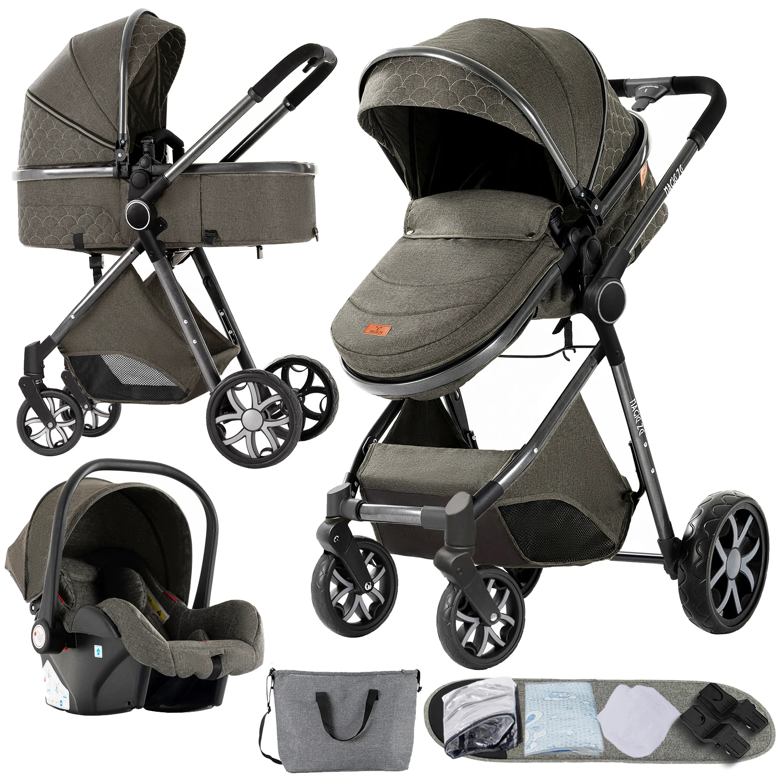 Luxe 3-in-1 kinderwagen reissysteem met autostoel Babykinderwagen Veilige kinderwagen Gladde wielen Comfortabele rit Winter
