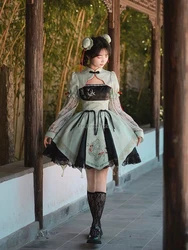 2024 han element skirt chinese style women lo skirt chinese cheongsam element lolita original short sleeve lace skirt set w156