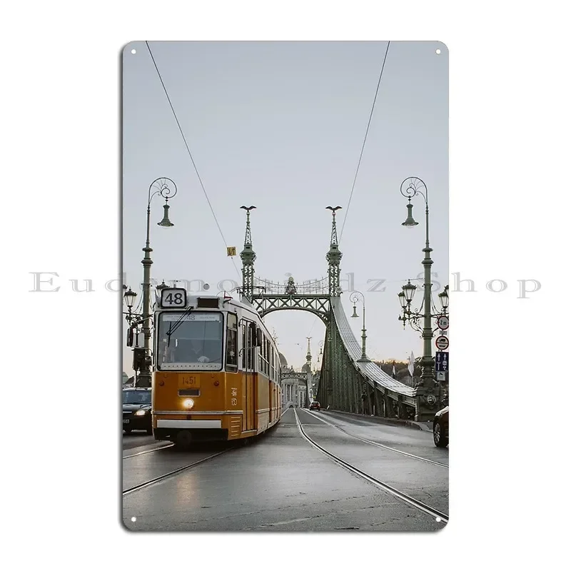 Budapest Hungary Travel Tram Bridge Photo Metal Sign Party Cinema Pub Customized Living Room Tin Sign Poster