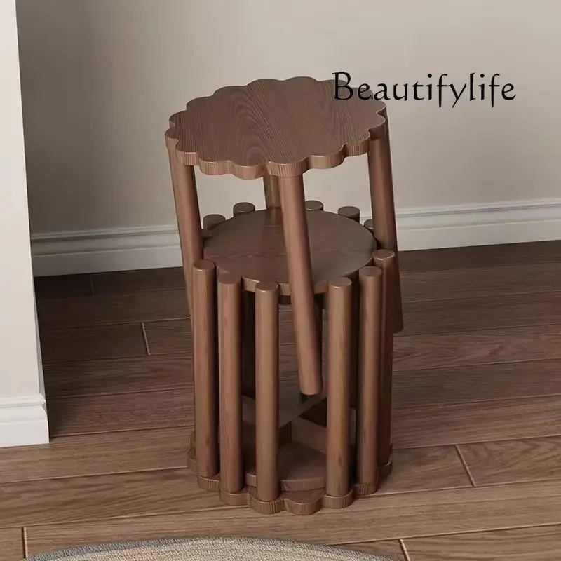 DL Solid Wood Dining Chairs Stool Household Stackable Creative Round Stool Retro Wood Kitchen Accessories Dining Room Furniture