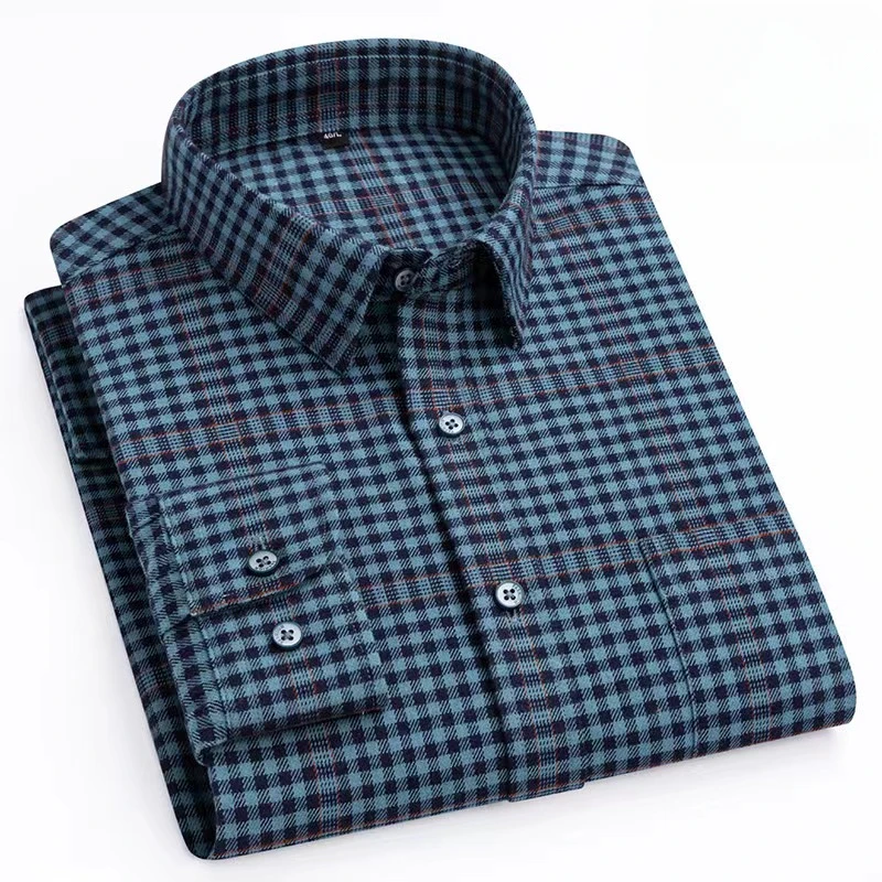 New in shirt 100%cotton sanding long-sleeve shirts for men slim fit casual plain shirt elegant single pocket houndstooth clothes