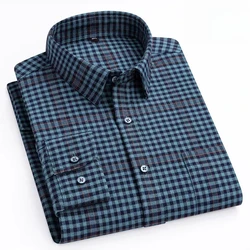 Camisas slim fit de manga comprida masculina, camisa casual lisa, bolso único, roupa houndstooth, elegante slim fit, 100% algodão, nova