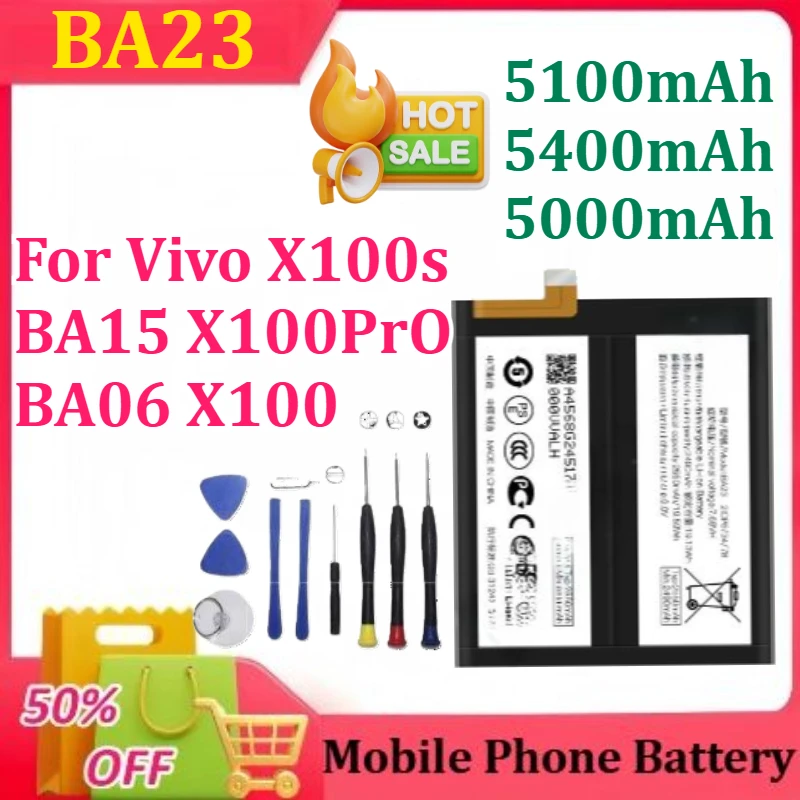 

New 5100/5400/5000mAh BA23/BA15/BA06 for Vivo X100s X100Pro X100 Mobile Phone Battery+tools