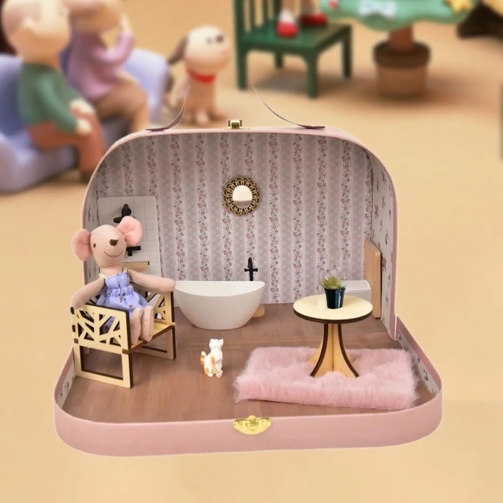 Dollhouse Set Doll House Toilet and Mirror Dollhouse Decoration Simulation Bathtub Toy for 1/12 Livingroom