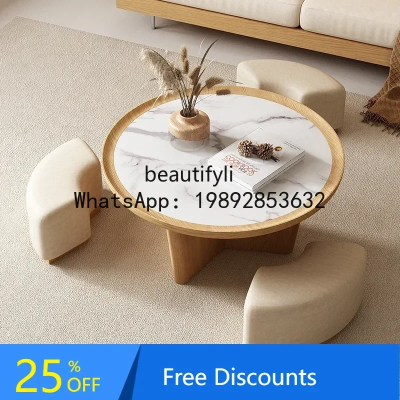 

XL журнальный столик в скандинавском стиле для гостиной, дома, современная круглая каменная тарелка, небольшой столик, журнальный столик, комбинация табуретов