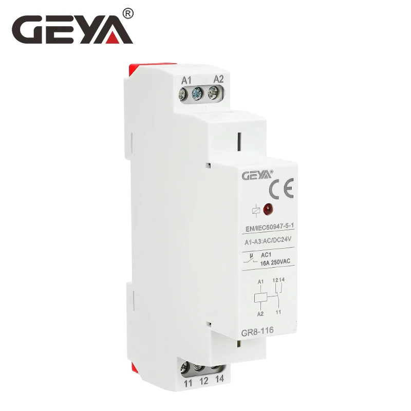 GEYA Din Rail Type GR8 AC DC 12V 24V 230V Switch Relay Intermediate Relay Auxiliary Relay 8A 16A ROHS Approved