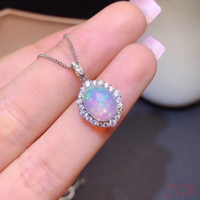 Natural opal necklace, Mine, Australia, color changing, 925 silver 8*10MM chain