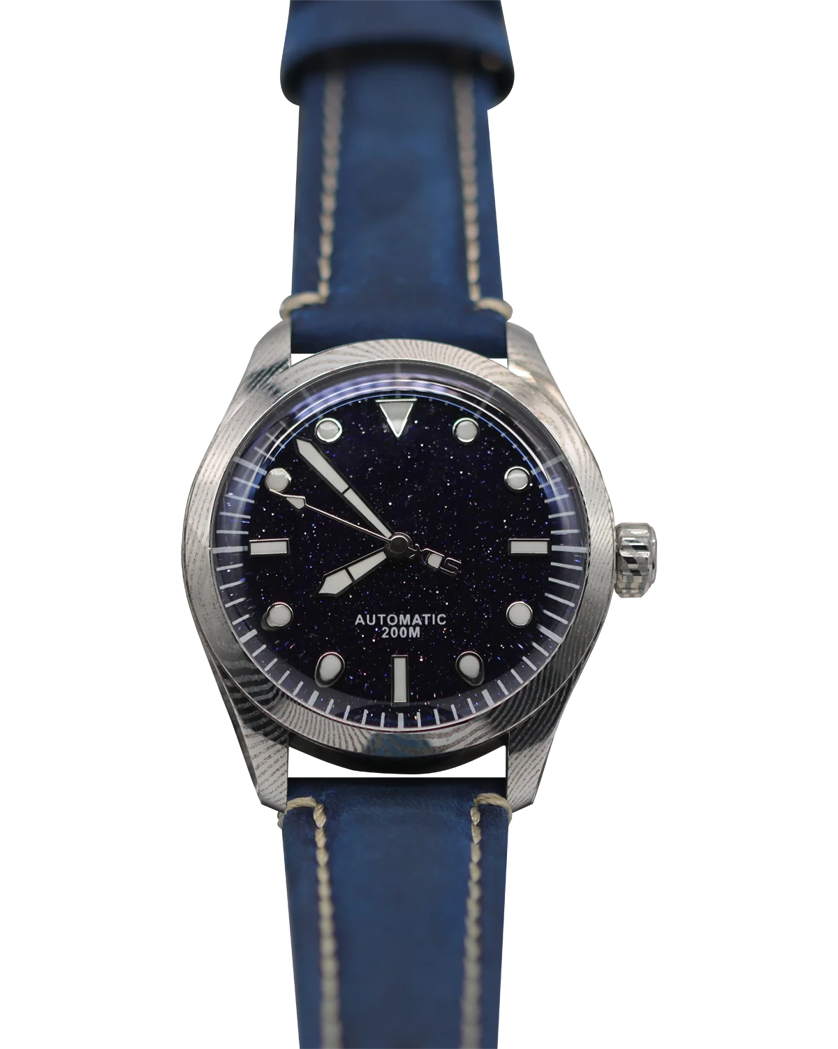 Sapphire glass   MOP/Meteorite/Mosaic Damascus dial  automatic Damascus/Mokume customized diving watch for men