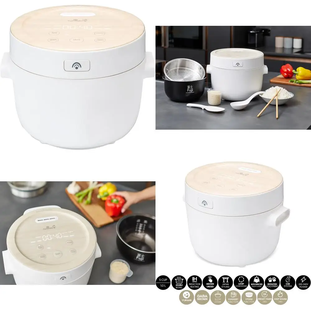 Olla arrocera Yum Asia Fuji con calefacción por inducción y olla recubierta de cerámica con tapa (5 tazones, 1 litro) 5 funciones