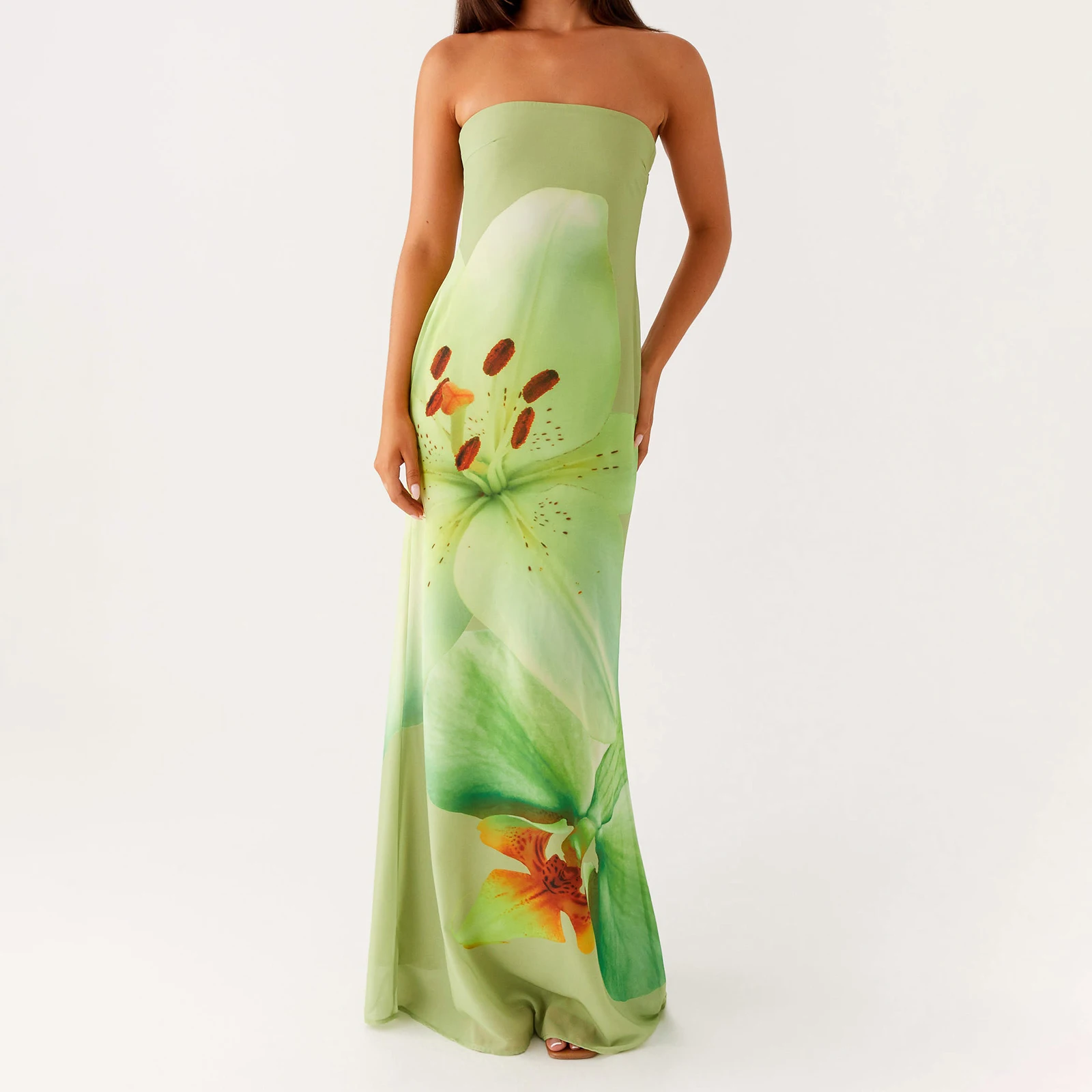 Nueva moda mujer vestido de tubo elegante sin tirantes sin espalda estampado de flores vestido de cóctel vestido largo de verano Club estilo callejero S-XL