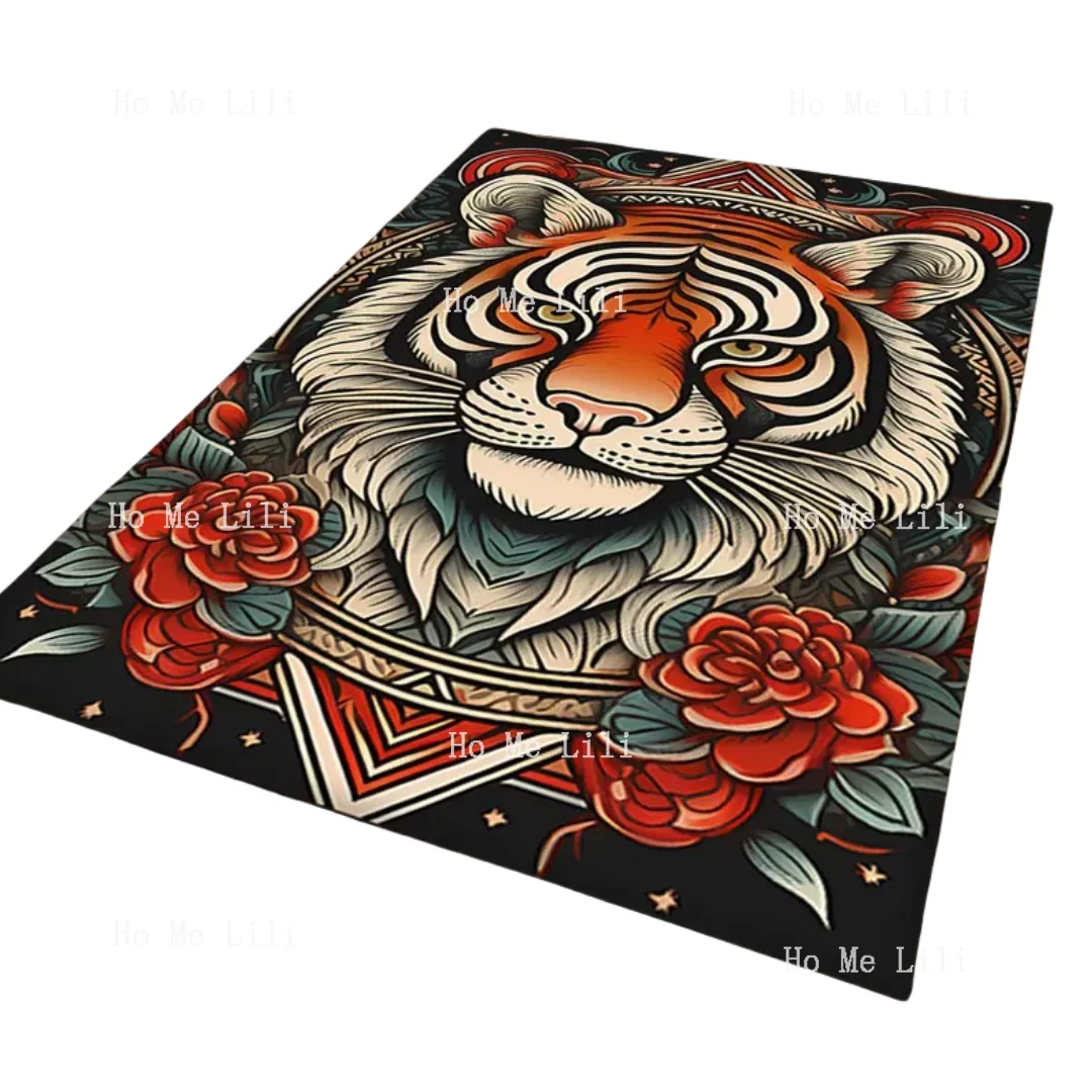 Tiger Themed Rug Tattoo Design Traditional Mat Living Room Personalized Gift