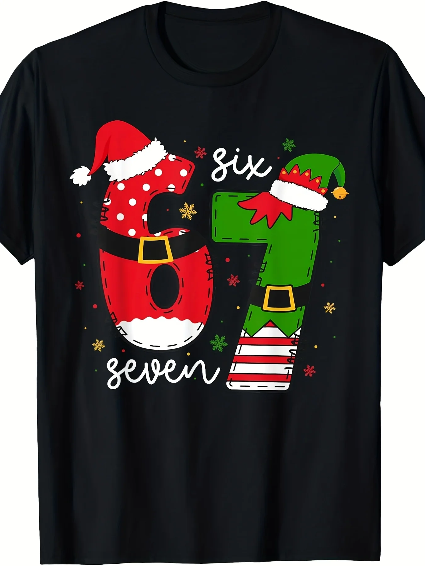 

67 Meme Six Seven Christmas T-Shirt for Men and Women - Funny 67 Number Design with Santa Hat and Elf Hat, 220g~67 Years Old~Fun Math Theme Gift