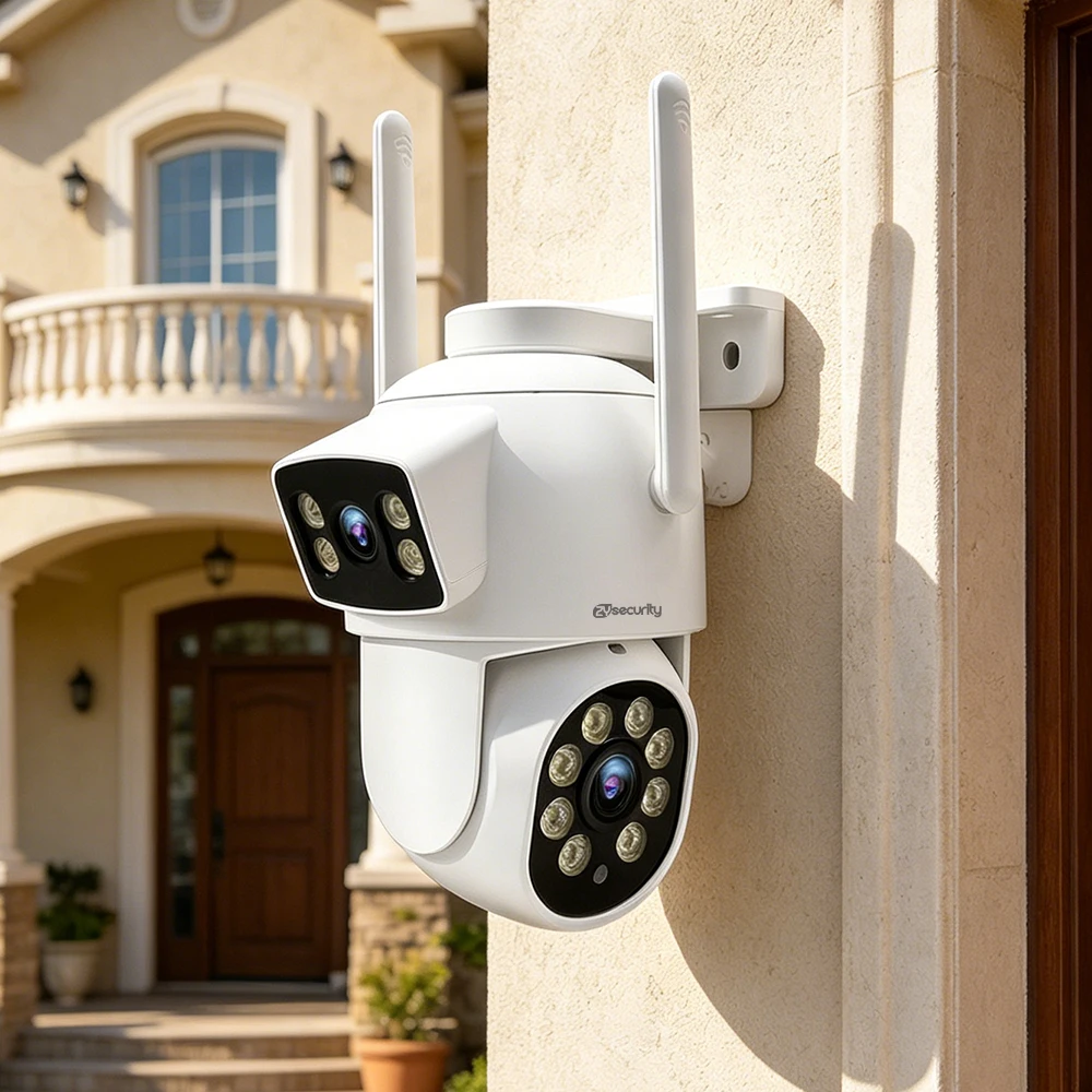 Dual Lens PTZ Security Camera Outdoor 2.4/5GHz WiFi AI Auto Tracking Color Night Vision SD Slot Cloud Storage Home Surveillance