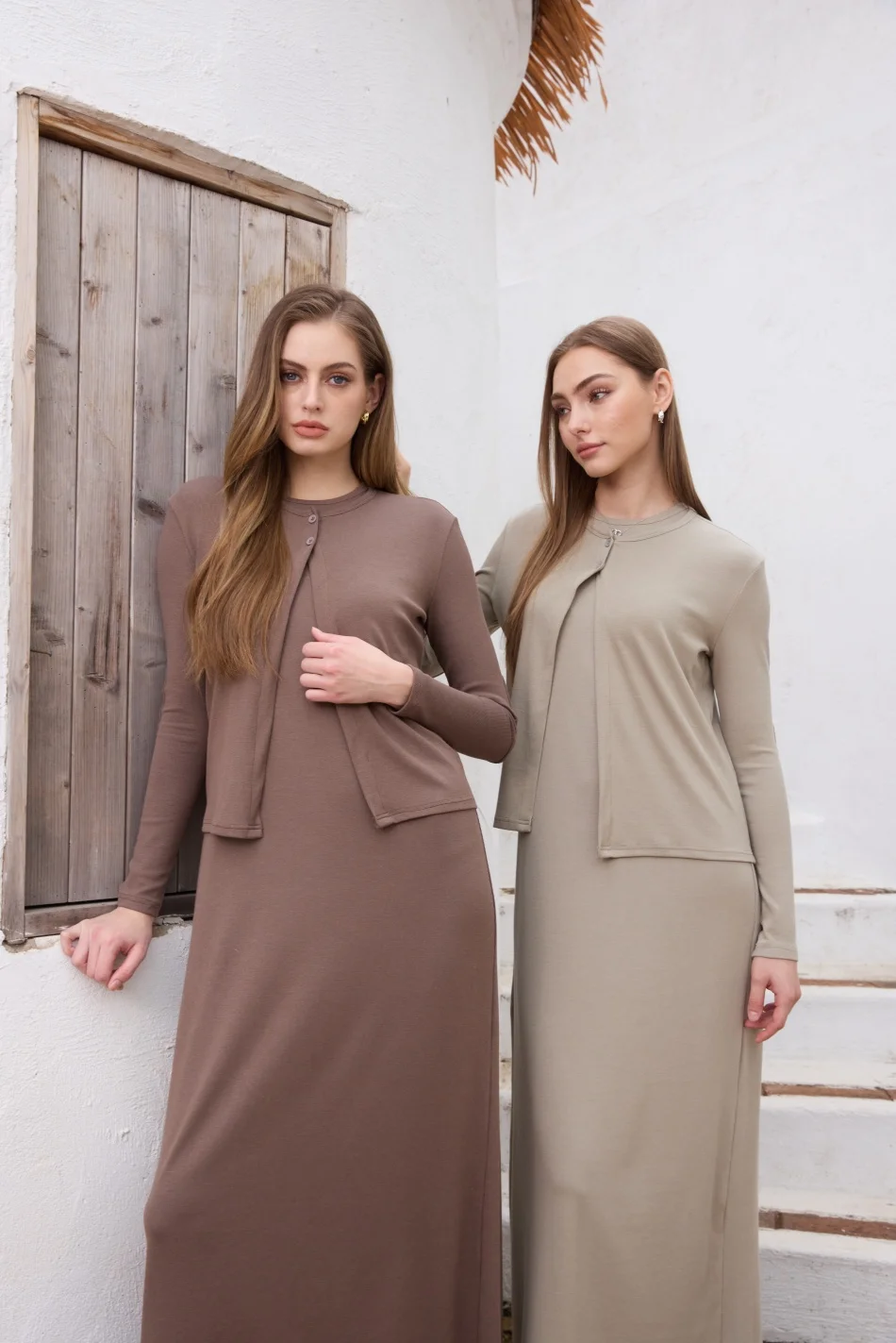 AS SS26  summer woman clothes cardigan + maxi dress set nature fiber ribbing fabric super comfortable clothing