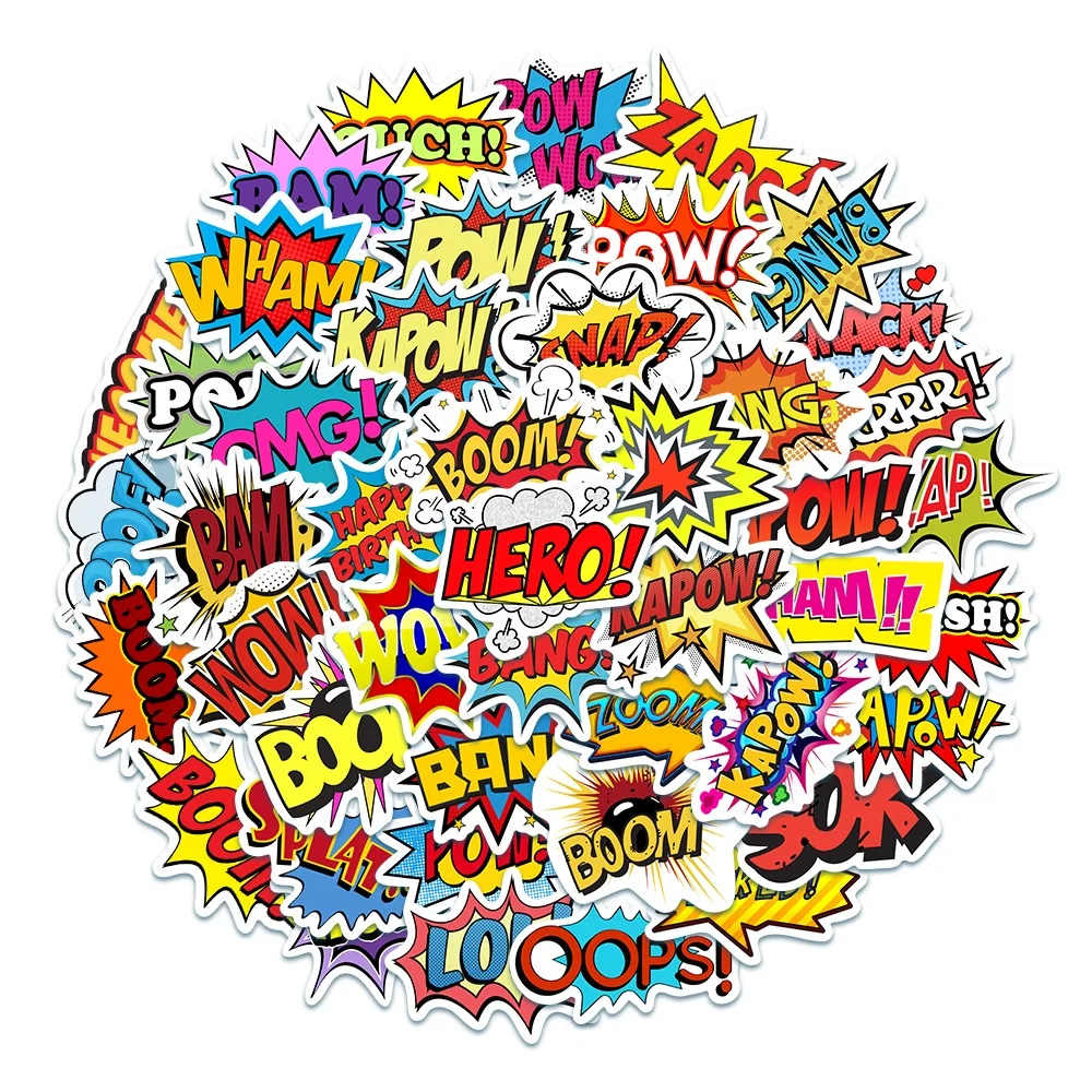 50PCS Surprise English Letter Waterproof Graffiti Stickers for Helmet Bicycle Hand Account Pencil Case Decals