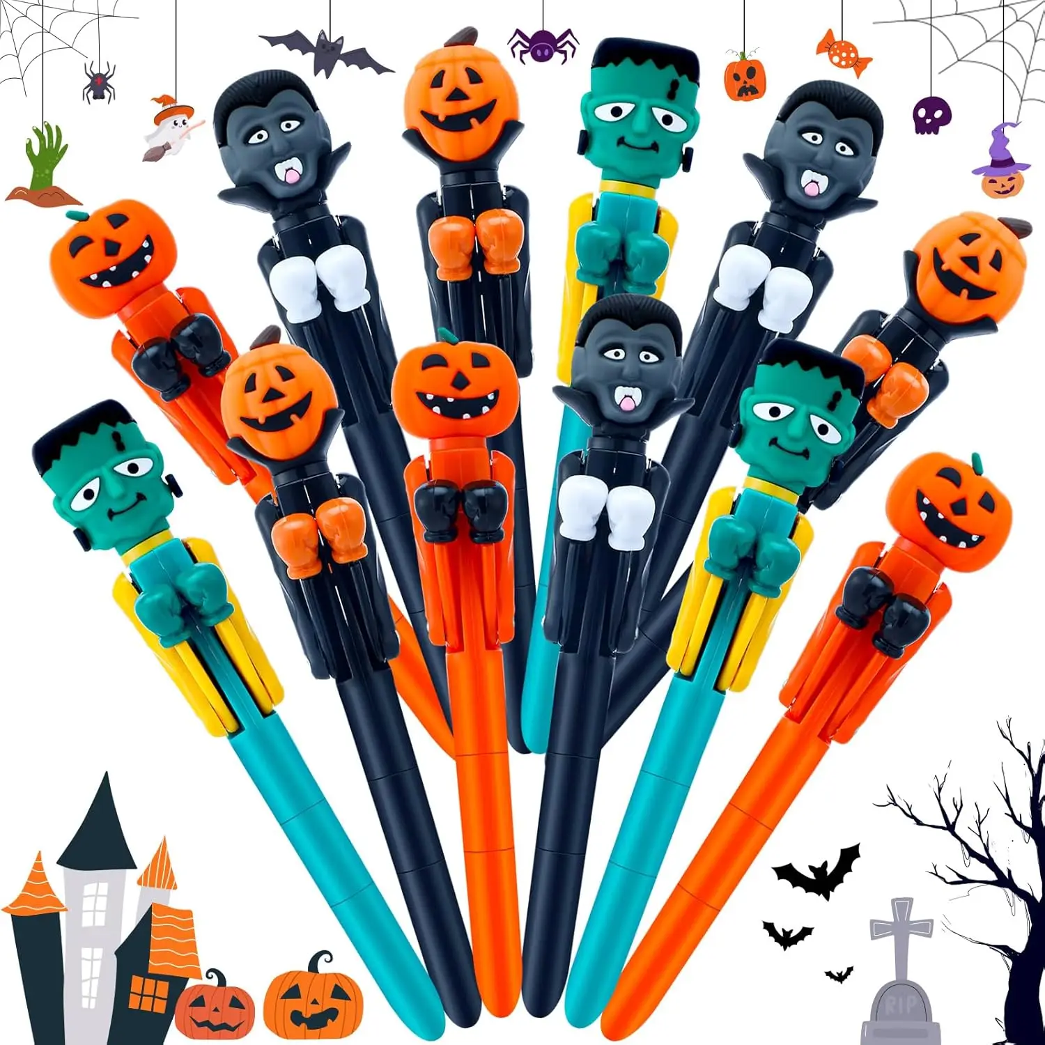 

24 Pcs Halloween Boxing Pen Halloween Ballpoint Pen Pumpkin Vampire Zombie Boxing 0.7mm Novelty Writing Funny Ballpoint