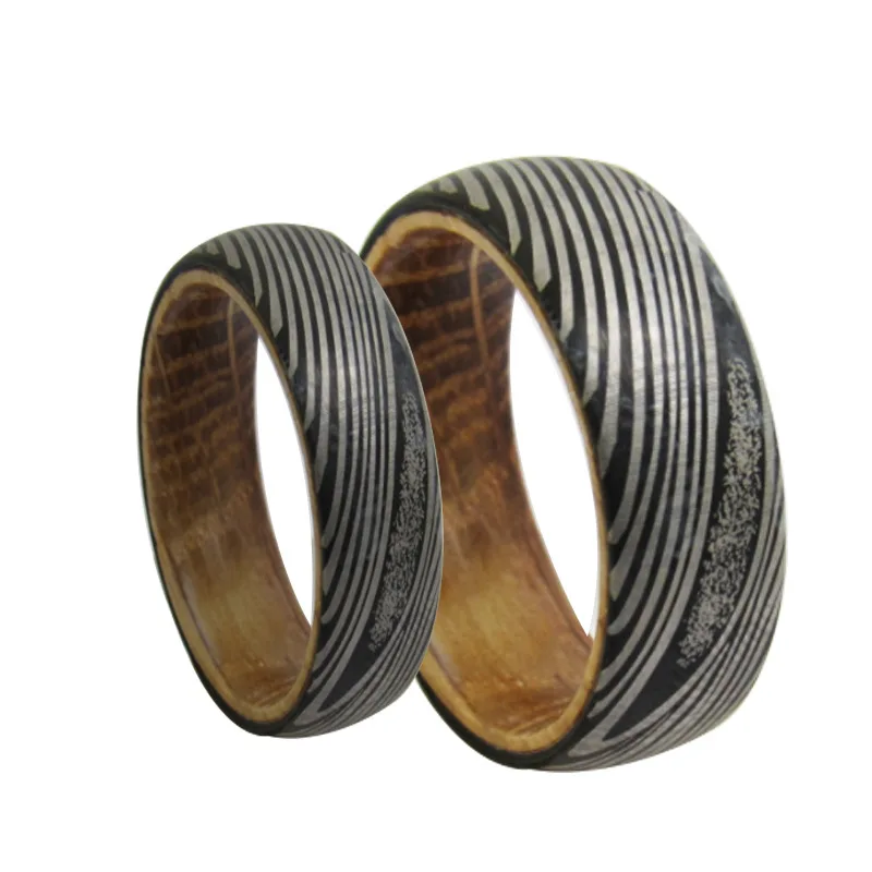 

Custom 6mm/8mm Width Tungsten Wedding Ring for Men with Natural Oak Wood & Damascus Steel Pattern Size 6-13 Free Engraving