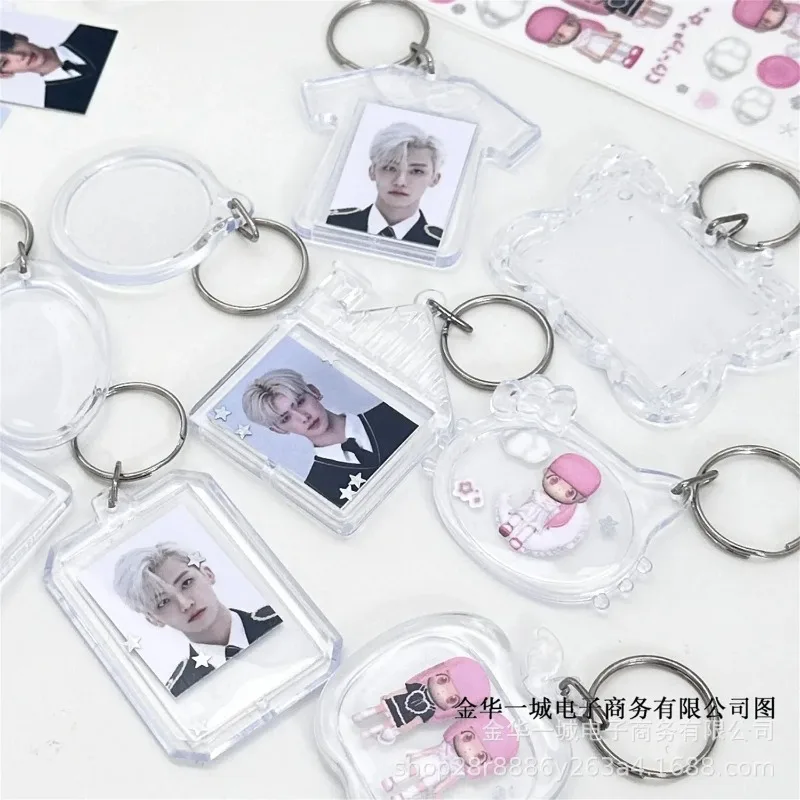 1Pc Simple Transparent Acrylic Card Holder Photo Frame Korean Kpop Idol 1-inch Photocard Protector Display Key Chain Bag Pendant