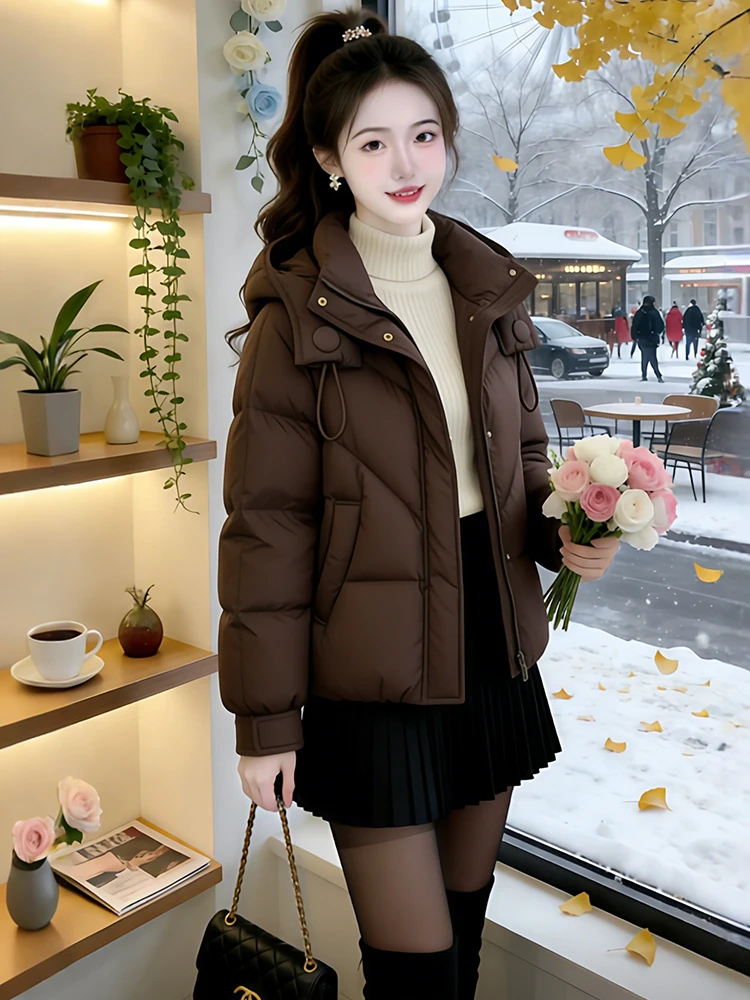 

Winter Thiened Fce Lined Hooded down Cotton Jaet Women's Faionable Agel Outerwear Korean Sle Loose Fit Long Sve