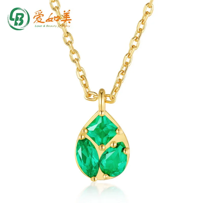 

Simple Geometric Water Droplet Pendant 18K Gold PT950 Platinum Silver Plated 7-layer Gold Cultivated Emerald Pendant