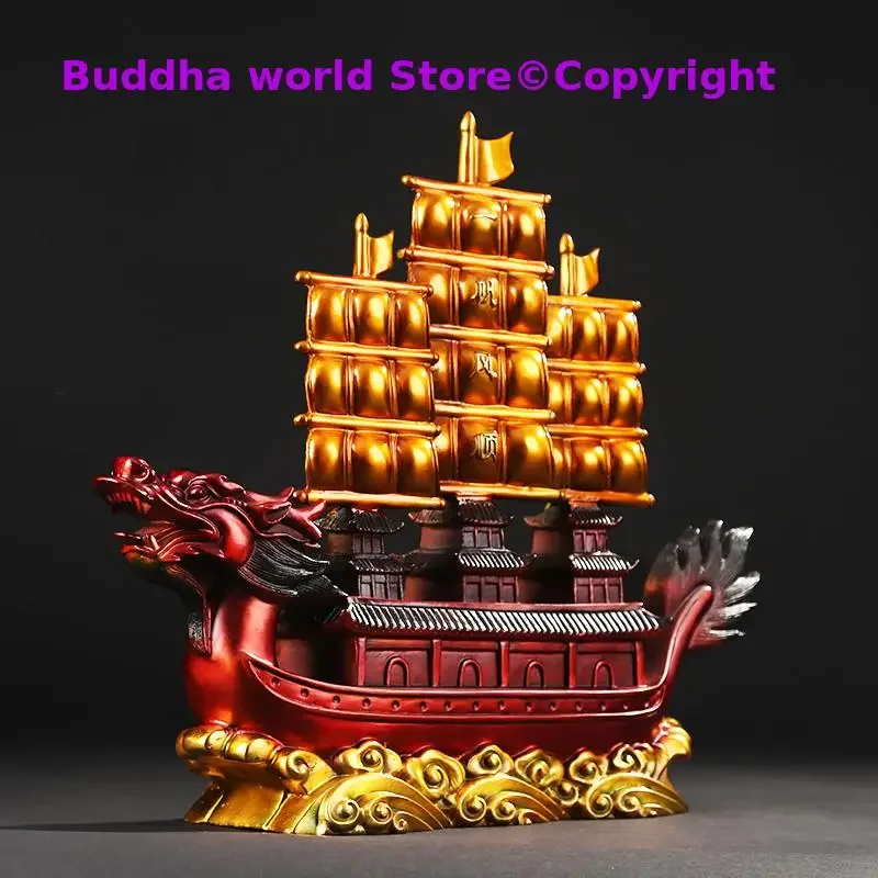 تمثال الحظ السعيد الآسيوي الكبير عالي الجودة لشركة المتجر المنزلي يجلب حسن الحظ نجاح قارب التنين تمثال التميمة النحاسي