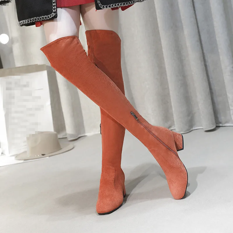 YMECHIC 2023 Suede Woman Flock Over The Knee High Boots Female Chunky High Heels Long Autumn Ridding Botas Ladies Shoes Big Size