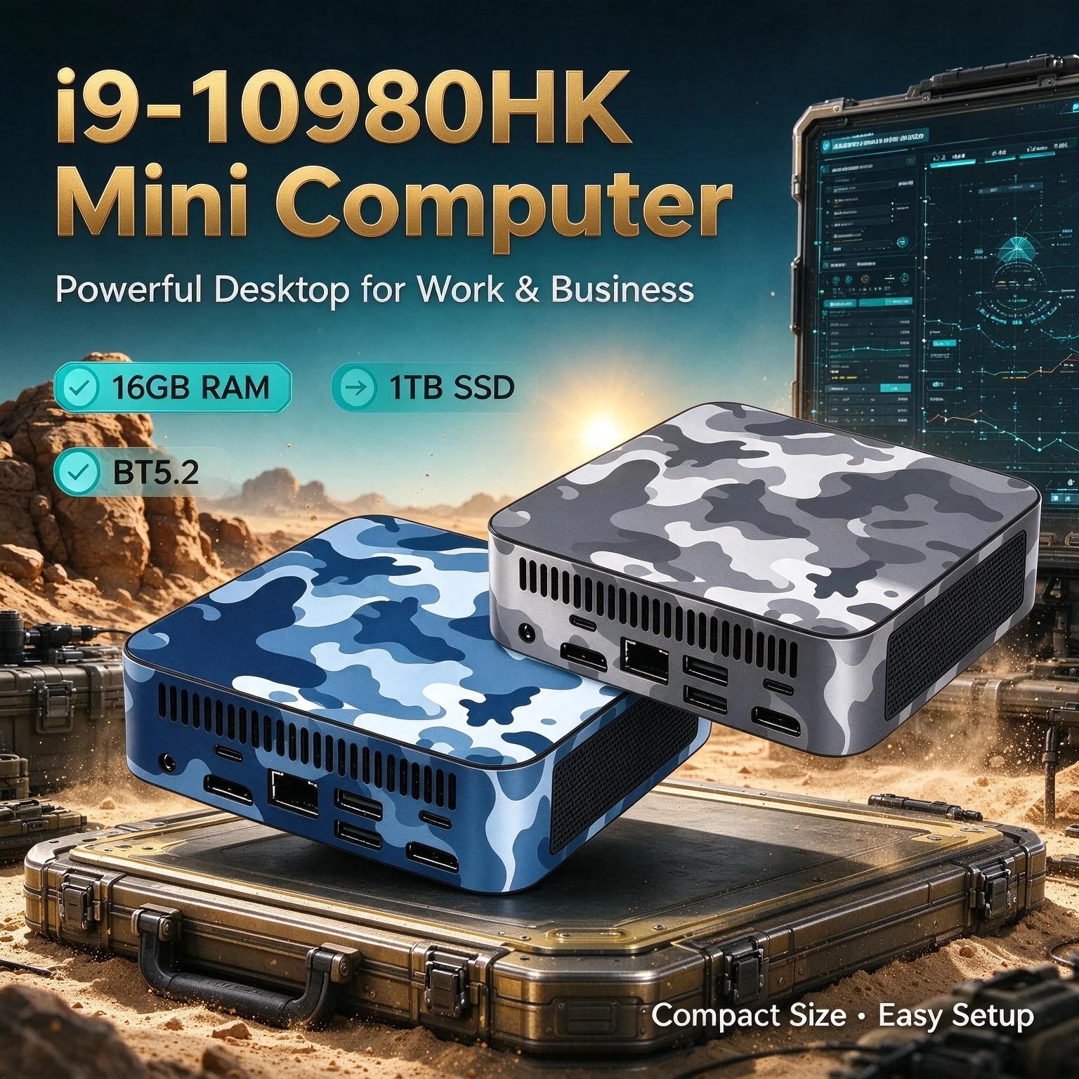 Intel i9-10980HK Ultra Thin Mini PC 16GB DDR3 1TB 2TB NVMe SSD WiFi6 BT5.2 4K Resolution Portable Office Desktop