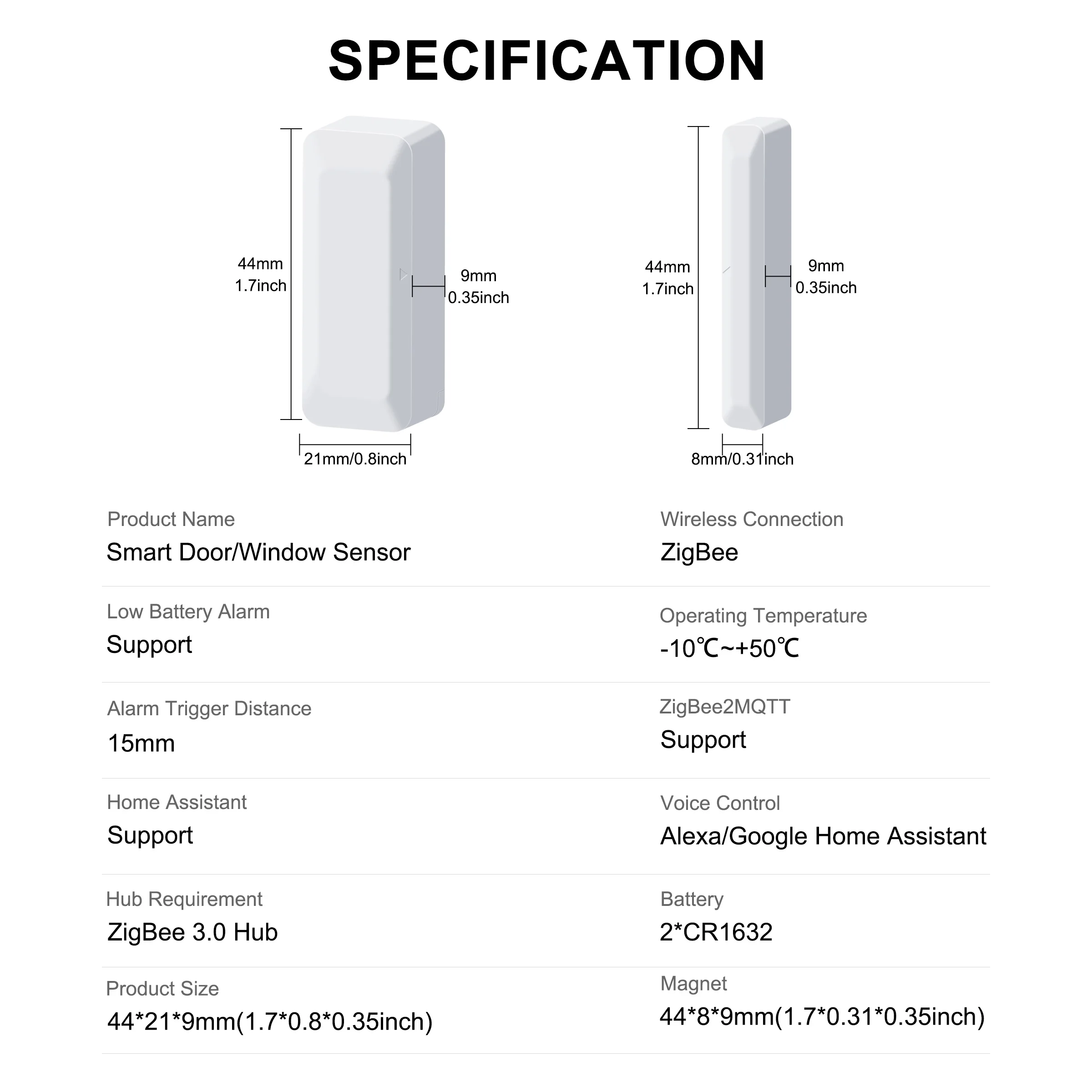 GIRIER ZigBee 3.0 Door Window Sensor Smart Contact Detector for Home Security Alarm System Compatible with Home Assistant MQTT