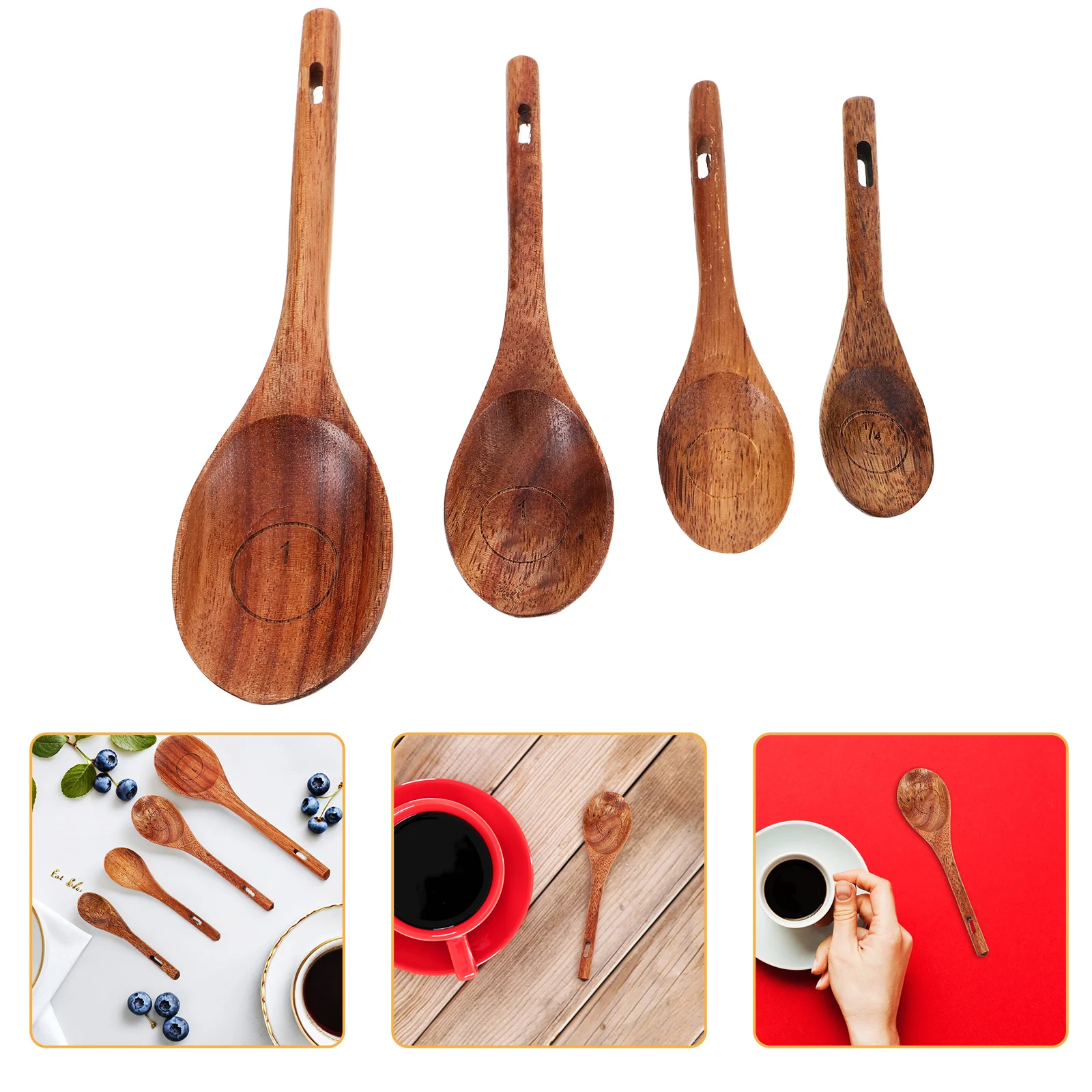 

4pcs Spoon Set Wooden Measuring Scoop Vintage Smooth Wood Measuring Scoop Precise Ideal Home Baking Coffee Shops