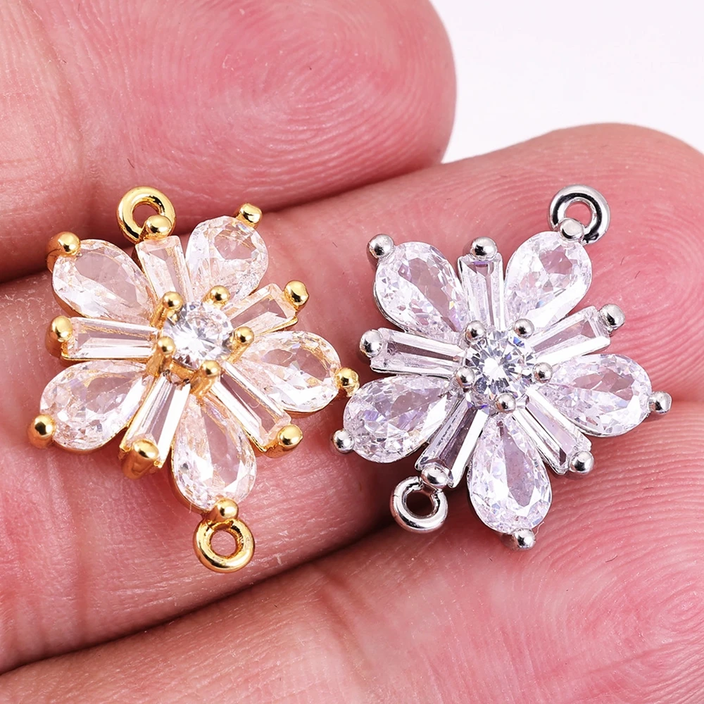 Juya 3Pcs/Lot Handmade Decorative Cubic Zirconia Flower Charms Connectors Accessories For DIY Bracelet Earring Jewelry Making