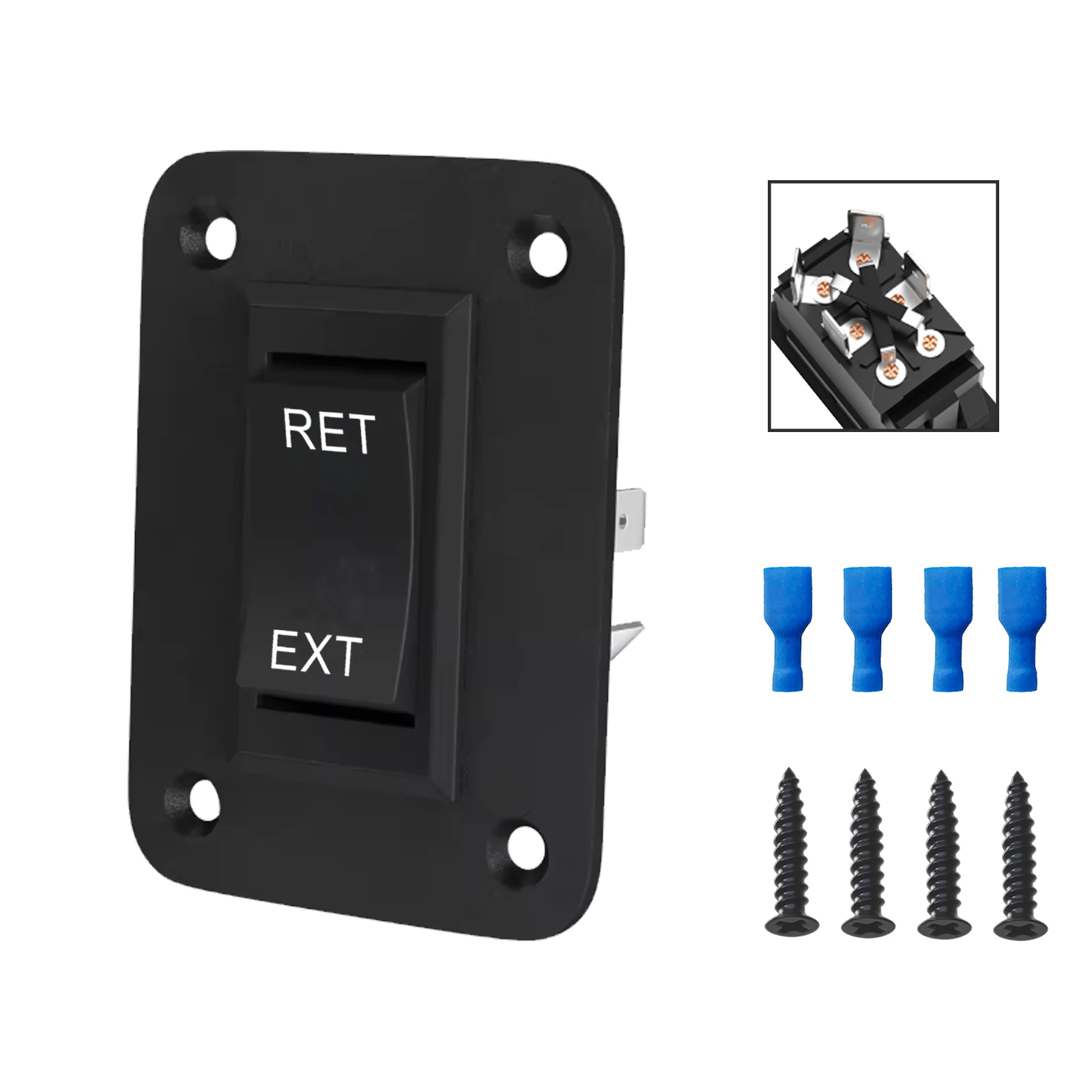 

12V DPDT Momentary Reverse Polarity Rocker Switch RET EXT Power Jack Motor Control 3 Position Motor Control Power Jack Terminal