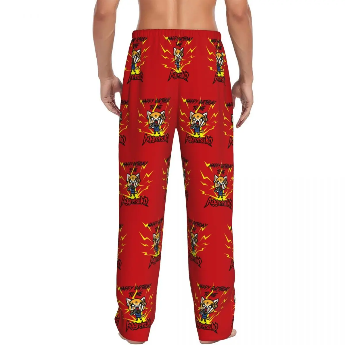 Benutzerdefinierte aggressive Retsuko-Pyjamahose für Herren, Cartoons, Lounge-Schlaf-Nachtwäsche mit Kordelzug und Taschen