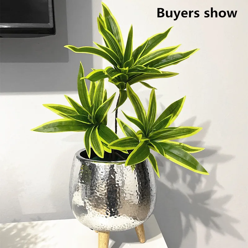 Plantas artificiales de escritorio de 3 ramas, 35CM, palmera de plástico verde, ramo de flores, Material para oficina, sala de estar, decoración navideña para el hogar