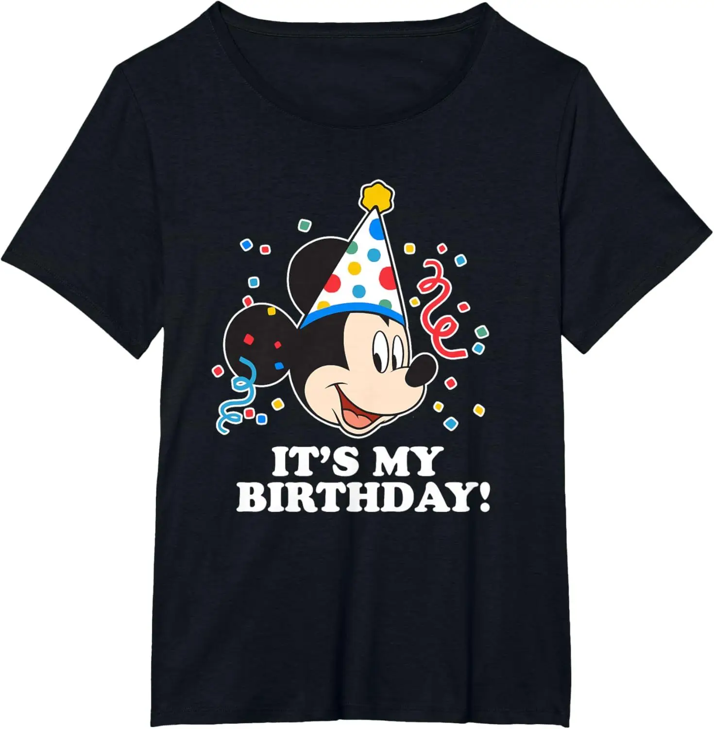 

New Cute Mickey Birthday Print Pattern Loose Comfortable and Casual Pure Cotton T-shirt for Both Men and Women