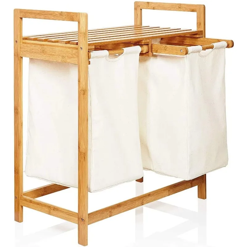 

Bamboo Laundry Basket and Shelf 2-Section Laundry Basket Bamboo Dirty Laundry Basket