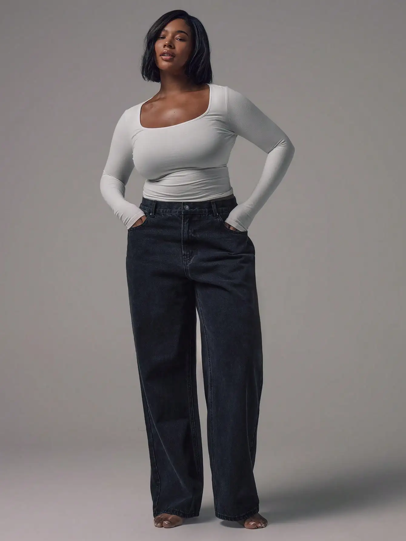 

Джинсы с высокой талией и широкими штанинами из черного денима для повседневной носки и офиса, осень-зима