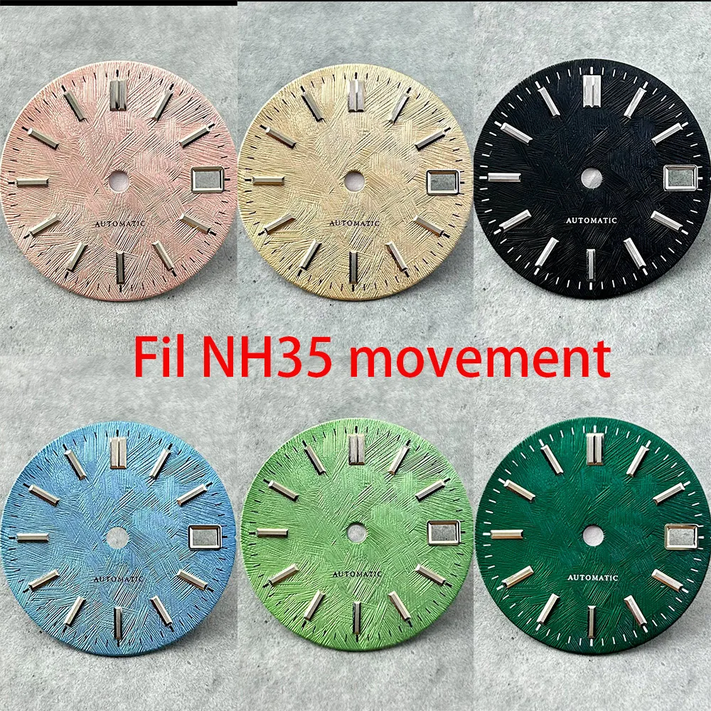 New 28.5MM Face Ice Blue Pink Light Green Texture Pattern Watch Dial Stick Mark Date Window Fit NH35 Movement Parts Component