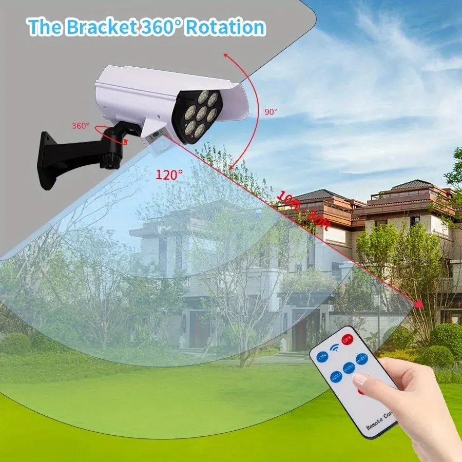 Outdoor Motion Sensor Solar Lights 77 LED FloodLight Waterproof Wireless Dummy Decoy Fake Security Camera for Porch Garden Patio