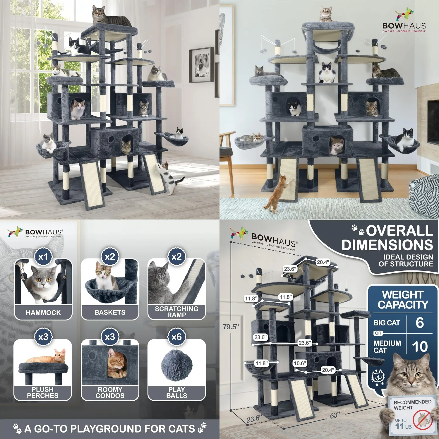 

Extra Large 80-Inch Tall Cat Tree w/Widened Perch for Large Cats, Big Cat Tower Indoor, Modern Multi-Level Activity, Customized