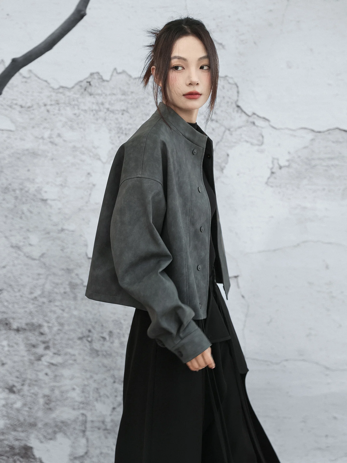 Nieuwe Chinese Sle Loose Fit Stand Collar Lederen Jas met Bone Dragon Woordprint Casual Faion Damesjas van Thiened PU...