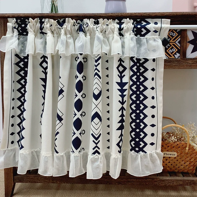 Country Short Curtain Coffee Half Curtain Finished Curtain Cabinet Door Lintel Embroidered Leaves High-end Embroidery JS1583