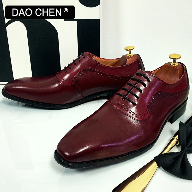 ITALIAN MEN OXFORD SHOES LACE UP RED POINTED TOE LUXURY MEN DRESS SHOES BUSINESS OFFICE WEDDING FORMAL LEATHER SHOES MEN