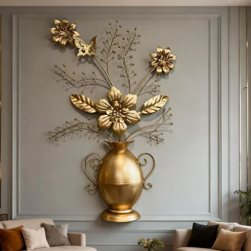 Vase Iron Art Stereoscopic Mirror Wall Stickers Living Room Entrance TV Background Wall Decoration Stereoscopic Metal Hanging