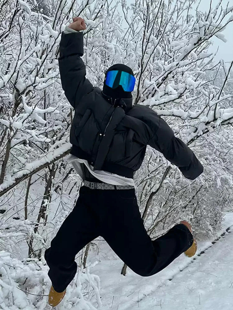 

American Sle Stand Collar Thiened Warm Cotton Jaet Men's Winter PU Leather ort Coat High Sensation Cool ort Bread S...