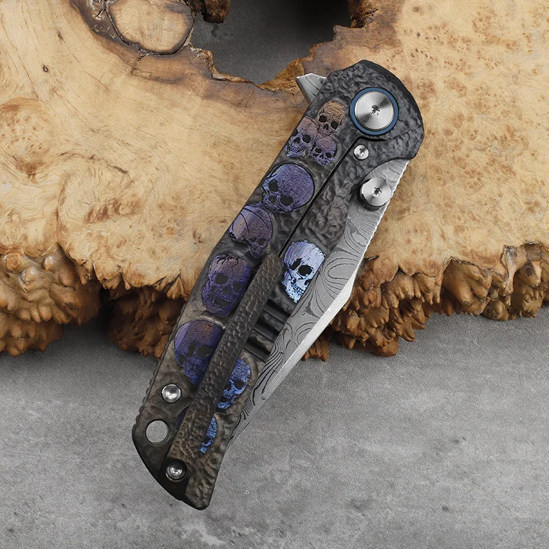 دمشق الصلب (مشبك Rw34 + VG10) شفرة سبائك التيتانيوم مقبض سكين للفرد في الهواء الطلق بقاء التخييم الدفاع عن النفس سكين محمول