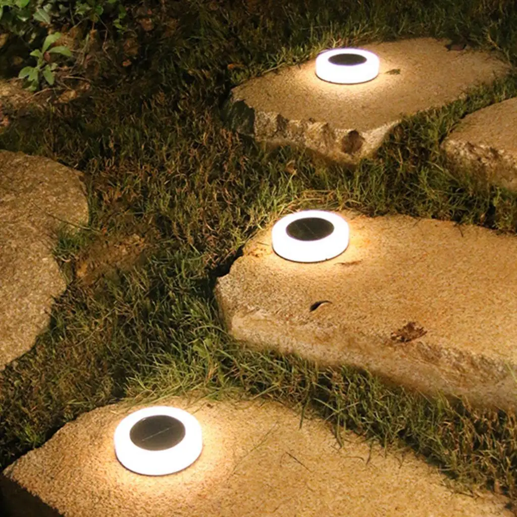 

4pcs Solar Lawn LED Light Disk Buried Solar Garden Light Pathway Lights Waterproof Outdoor Solar Light for Garden Path Decor