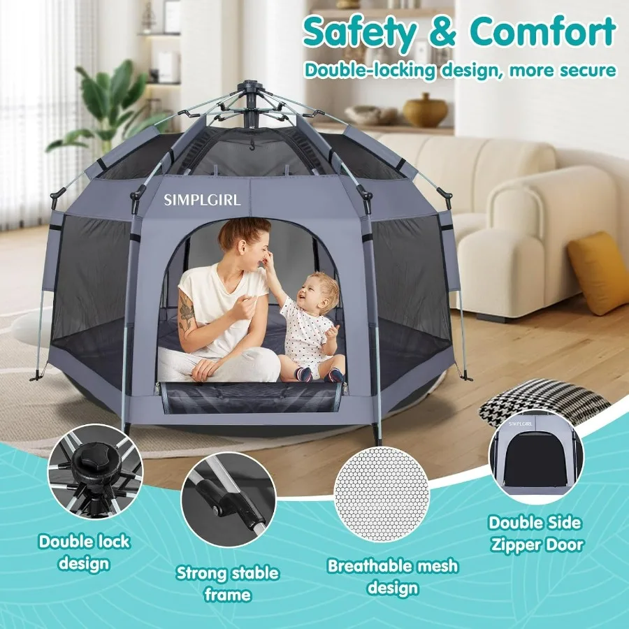 Box per bambini premium per interni ed esterni, confezione pop-up leggera e portatile, cortile da gioco per bambini con baldacchino e borsa da viaggio Gre