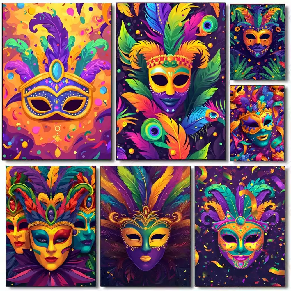 Mardi Gras Funny Masks Poster Holiday Gifts Decoration Designed For Home Restaurant Office Space Wall Art