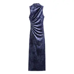 European And American Style Autumn And Winter New Women's Clothing Fashion Design Sense Velvet Pleated Flute Dress